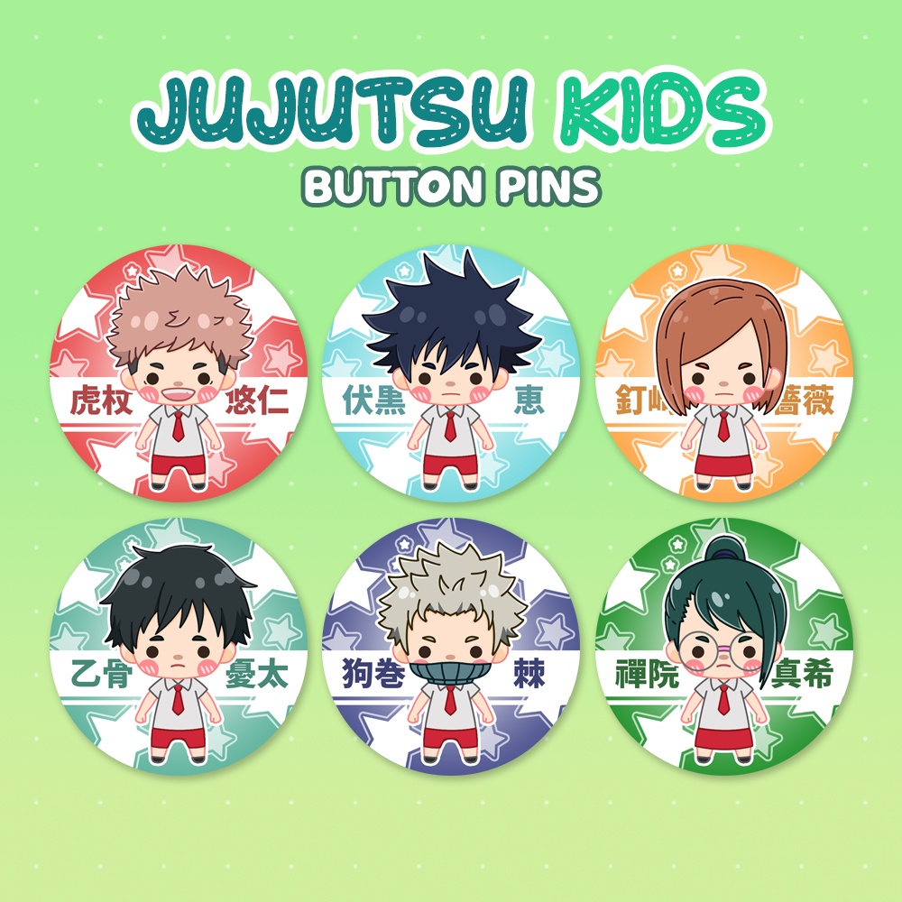 Jujutsu Kaisen Bocil Anak SD Pin - Yuji, Megumi, Nobara, Yuta, Inumaki, Maki (Bakawears)