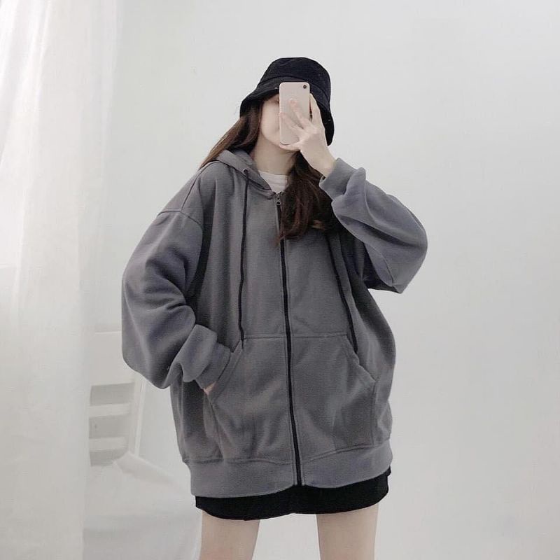 OVERSIZE HOODIE POLOS SLETING ZIPER | JACKET SWEATER WANITA OVERSIZE