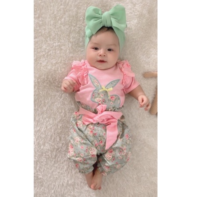 romper baby perempuan  0 6 bulan jumper bayi newborn 1 2 tahun perempuan cewek romper set MIFI THE BUNNY LOVE JUMPER setelan bayi anak