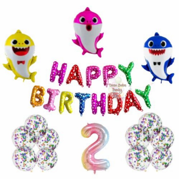 Paket Dekorasi Hiasan Balon Ulang Tahun / Happy Birthday Baby Shark