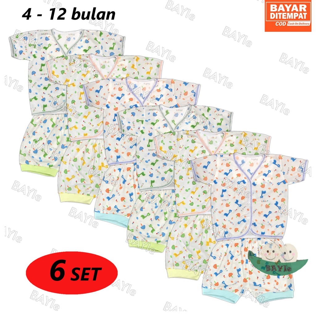 BAYIe - 6 SET Setelan Baju Bayi Pendek+Celana Pendek JUMBO Motif TABUR umur 4 - 12 bulan/baju anak