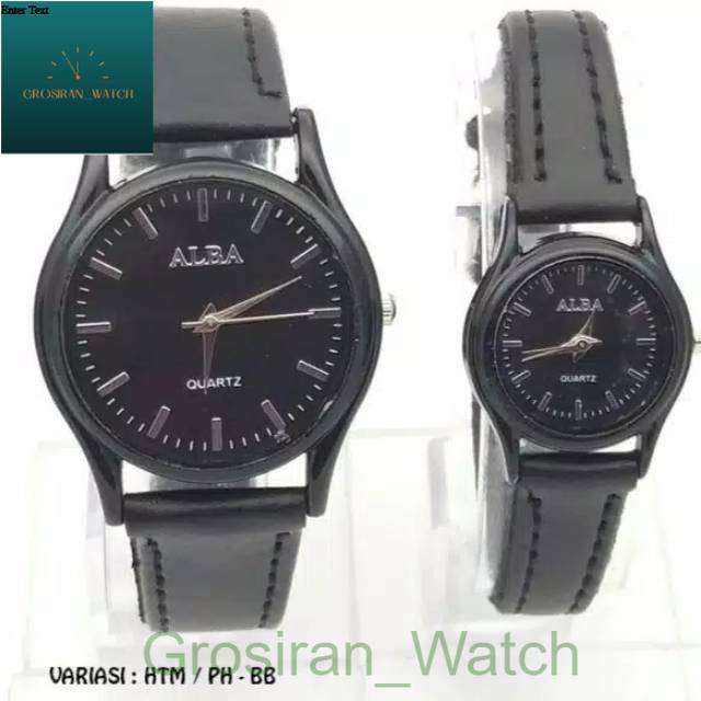 Jam Tangan Pria / Wanita Couple Alba Kulit Balok Case Black [G_W]