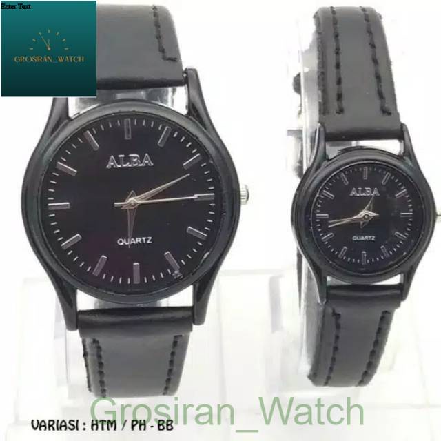 Jam Tangan Cowok Wanita Couple Alba Kulit Balok Case Black [G_W] Jam Tangan Pria Promo Mewah Watch E