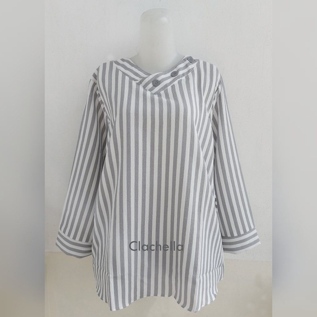 Clachella Baju Atasan Wanita Crincle Motif Salur, Blus B96B8513