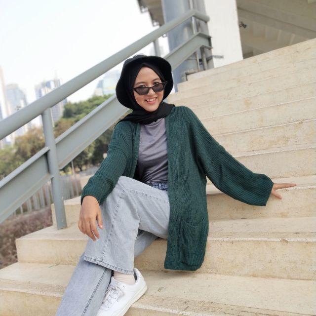 Maruko Cardigan Rajut Tebal Premium Oversize Cardigan Kantong-Emerald