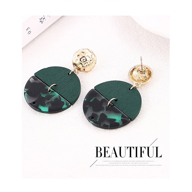 LRC Anting Tusuk Fashion Half Moon Wooden Earrings Y6126X