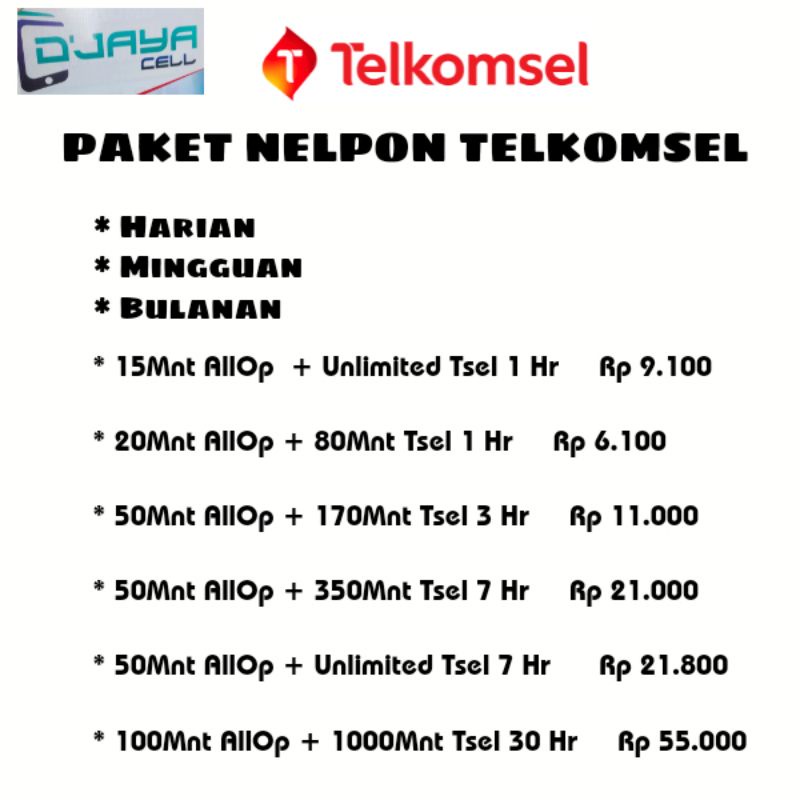 PAKET NELPON TELKOMSEL 1HARI/3HARI/7HARI/30HARI