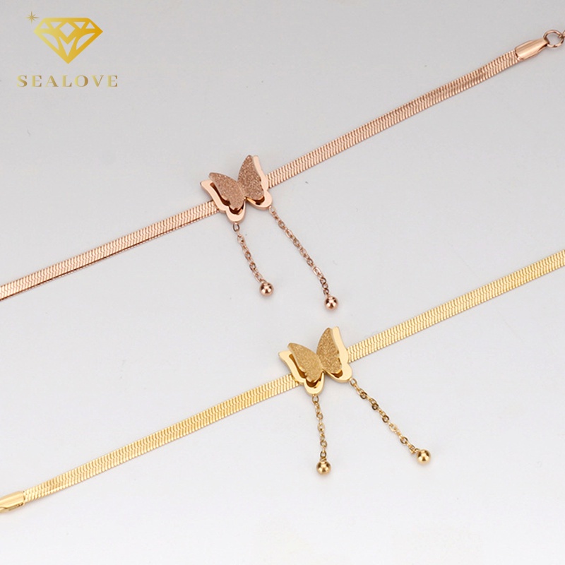 SEALOVE GELANG WANITA TITANIUM ANTI KARAT MODEL BELUT KUPU BANDUL EMAS 18K PERHIASAN AKSESORIS