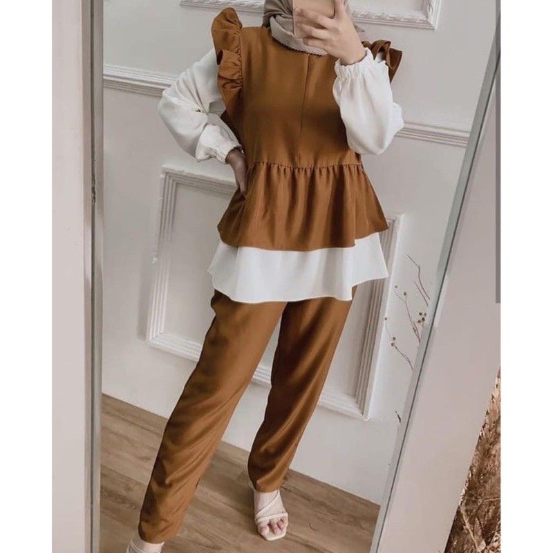 ONE SET MEYKA REMPEL BALLON DAILY BLOUSE SET WANITA MOSCREPE
