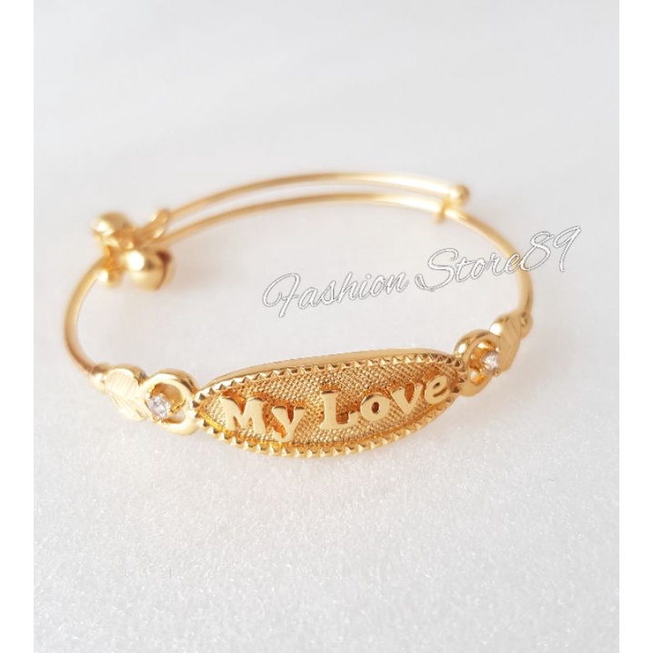 Gelang Bangle Anak Dewasa My Love Replica Emas Yaxiya Perhiasan lapis emas Impor Gelang Anak Bangle Motif My Love