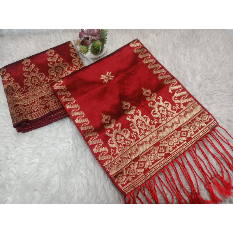 songket silungkang warna maroon gold