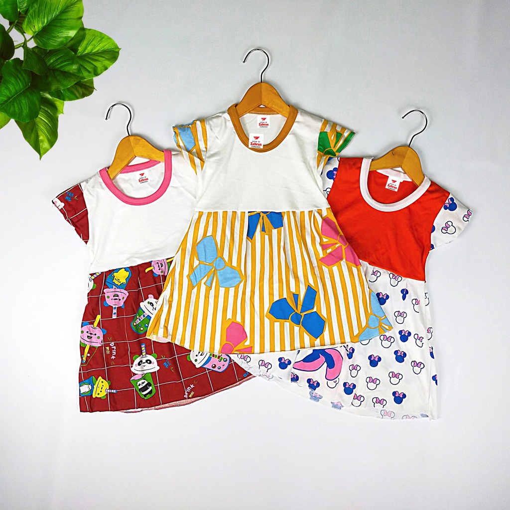 Dress Rampel Motif/Dress Ruffle Anak (Perkiraan 2 s.d 3Tahun)