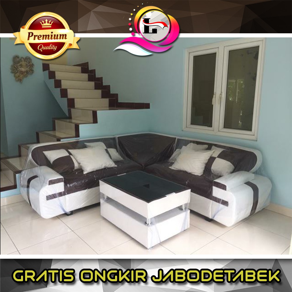 Sofa Ruang Tamu L Sudut Bentley + Meja Berkesan Minimalis & Modern Di Ruang Tamu Anda | Merah Putih