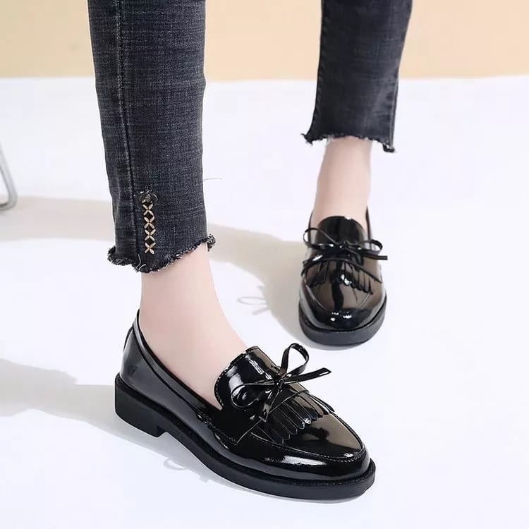 fakhrieshop- SEPATU WANITA LOAFERS '' KILLA '' BLACK GLOSY PREMIUM 2022 B02