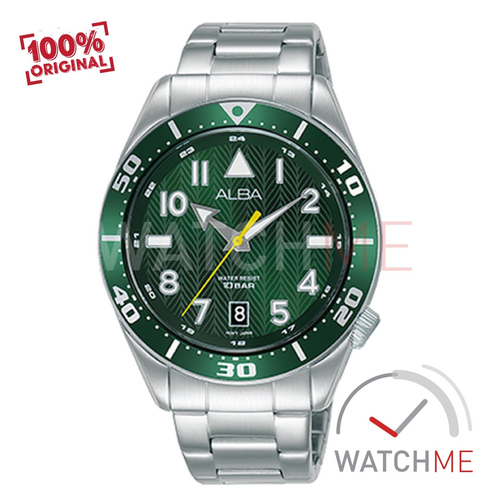 Jam Tangan Pria Alba Analog AS9K43X1 Green Dial 100m Stainless Steel Original Garansi Murah
