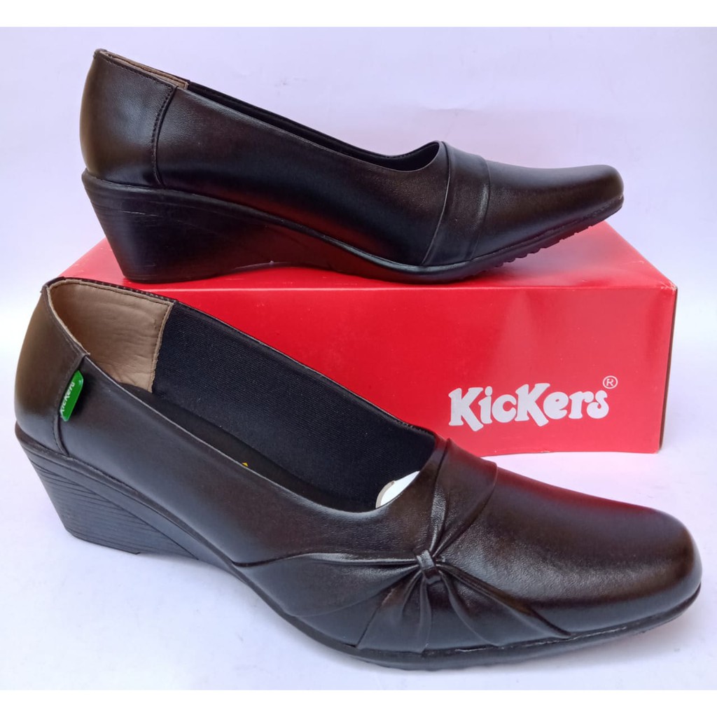 Sepatu pantofel wanita kerja formal kantor kickers kulit asli original wedges murah kekinian COD