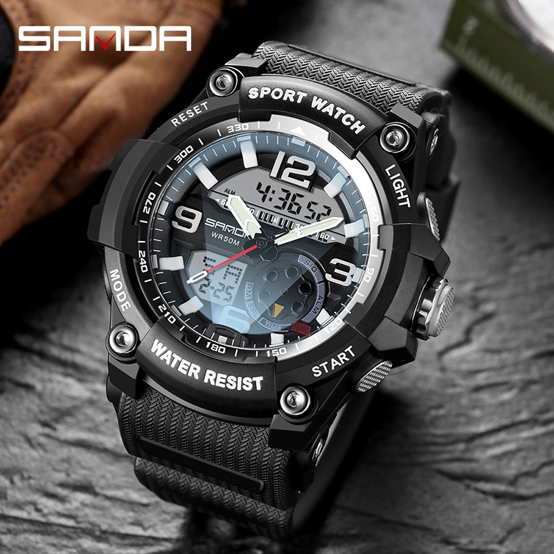 SANDA 3036 Jam Tangan Pria Digital Analog Tali Rubber Shockproof Anti Air WATCHKITE WKOS