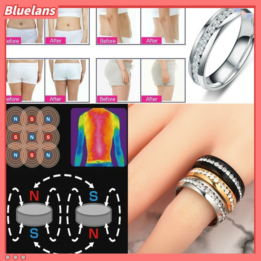 Bluelans Health Care Weight Loss Fat Burning Slimming Magnetic Ring Rhinestone Jewelry