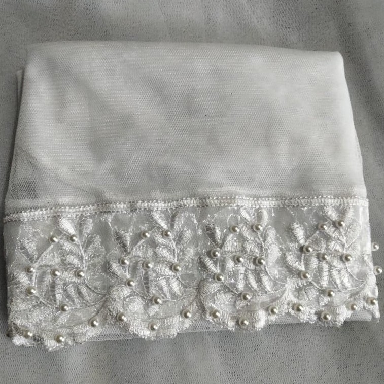 Veil Pengantin Renda Mutiara / Slayer Pengantin Renda Mutiara-PUTIH