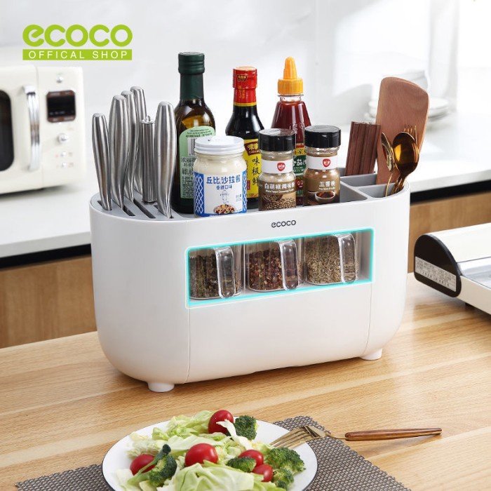 Rak Dapur - Ecoco Multifunctional Countertop Seasoning Box Grey - Rak Bumbu Pisau