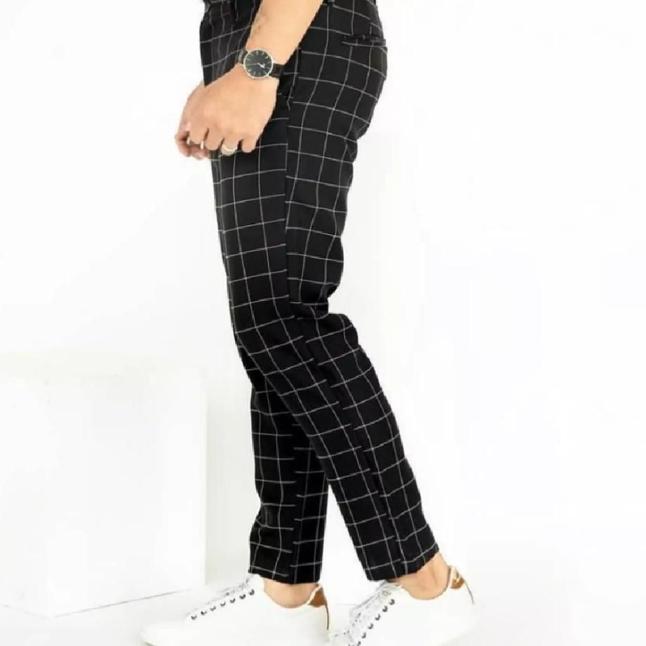 DISCOUNT !!! 9.9 Celana Panjang Tartan Motif Kotak Slimfit Formal Casual Pria Karet Pinggang RIB Ker