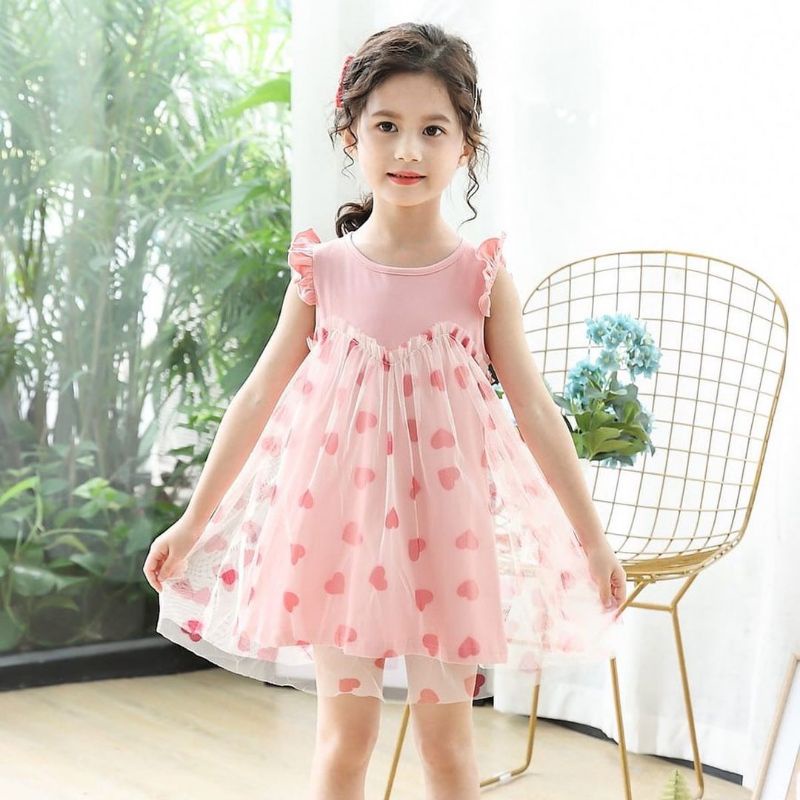 golden heart tutu dress / dress princess anak bayi / gaun pesta baby tile tule pink biru putih-Pinky heart