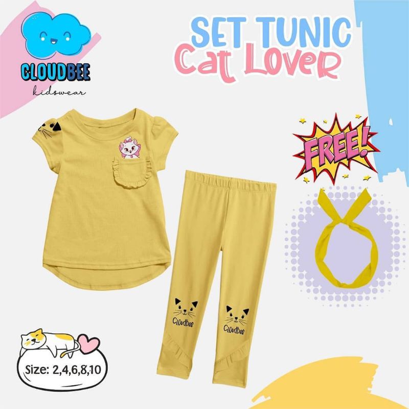 Baju Anak Perempuan Cloudbee Set Tunic Edisi Cat Lover