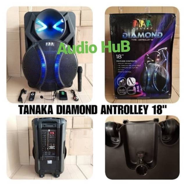 PORTABLE SPEAKER TANAKA DIAMOND ANTROLLEY 18 INCH FREE 2 MICROPHONE