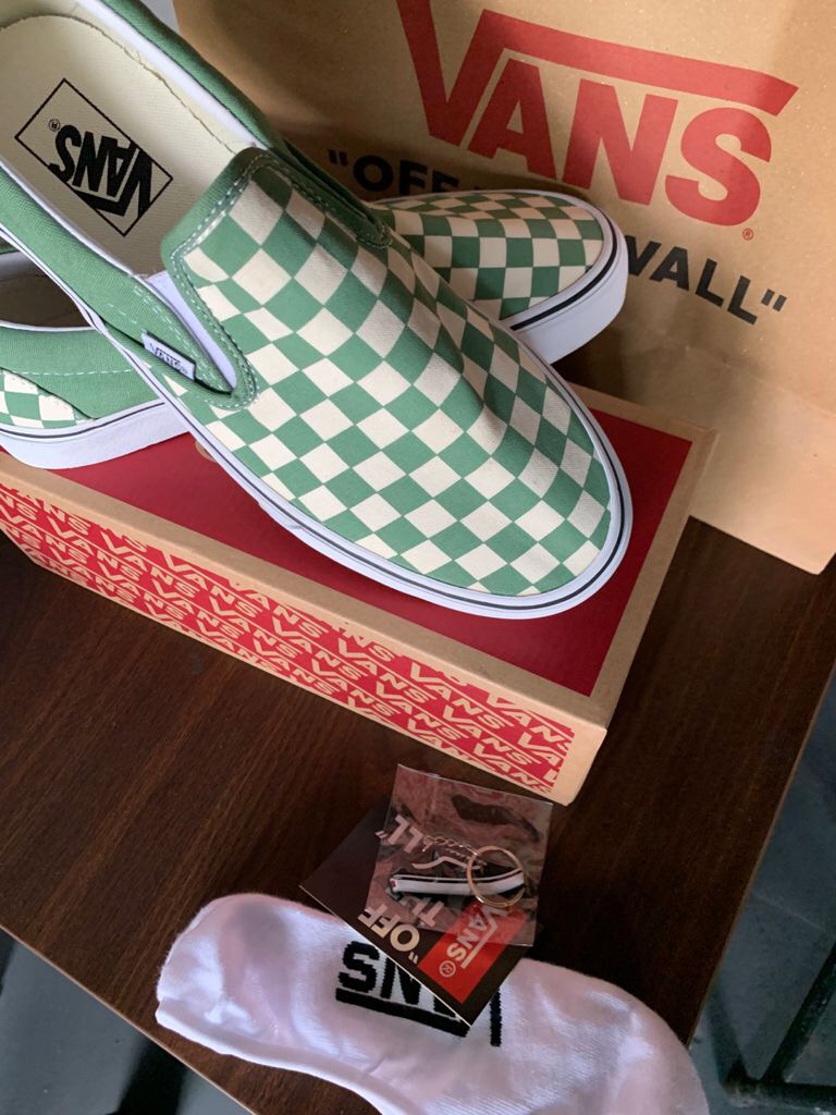 mint and white checkered vans