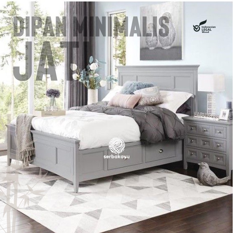 Dipan Jati Minimalis Laci - Dipan Anak Minimalis 180x200 cm