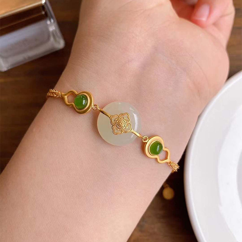 [Ready Stock]Fashion Personalized Classic Inlaid Natural Hetian Jade Bracelet