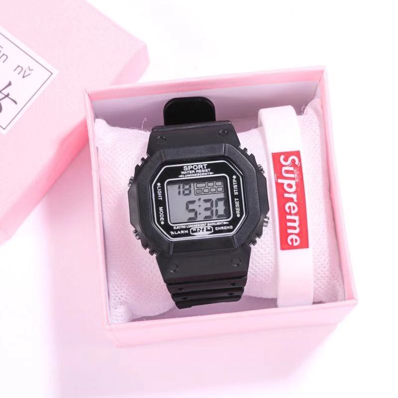 Jam Tangan Wanita Fashion Korea Style Digital Sport / Jam Tangan Strap Rubber Untuk Wanita-38-4 Hitam