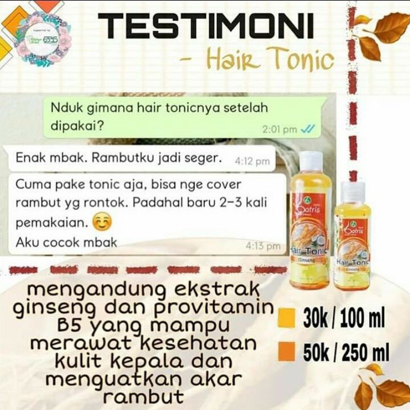 HAIR TONIC BATRISYIA/AMPUH UNTUK RAMBUT RONTOK MEMPERKUAT AKAR RAMBUT/ MENGURANGI KETOMBE