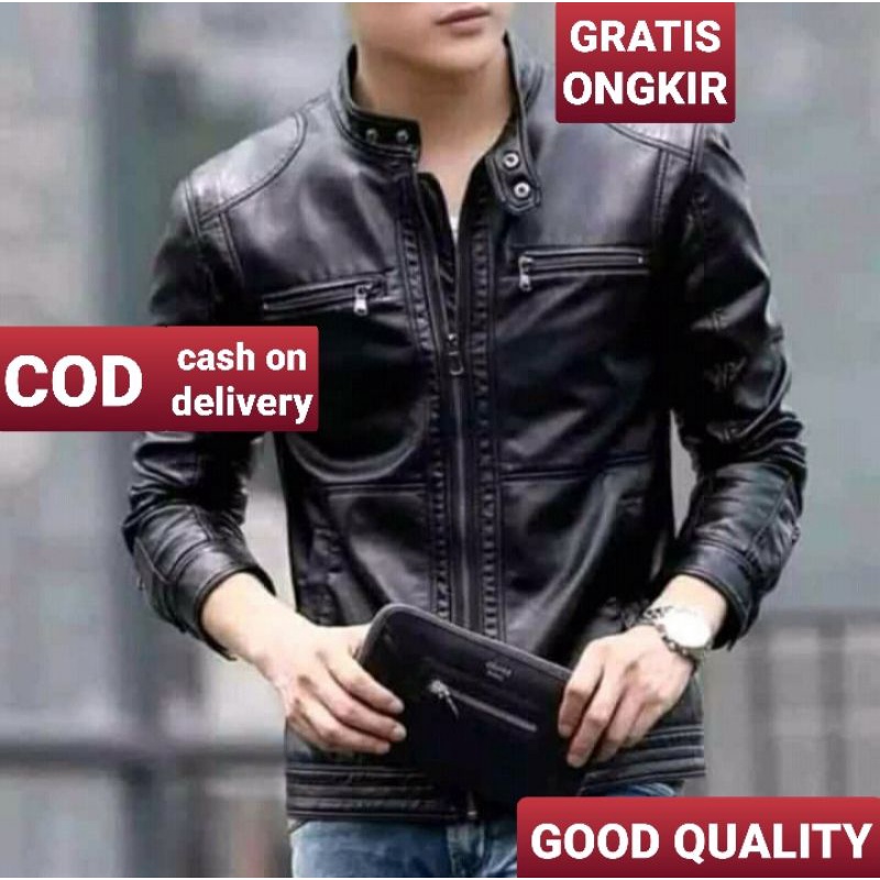 Jaket Kulit Semi Pria Model Terbaru Jaket Kulit Asli Model Mandarin Jaket Casual Pria Model Slimpit Jaket Motor Pria Anti Air Anti Angin