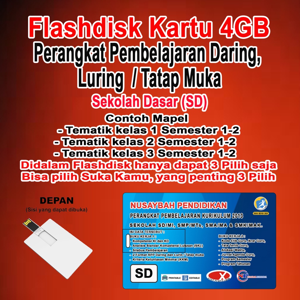 PERANGKAT PEMBELAJARAN DARING DAN LURING/TATAP MUKA SD, SMP, SMA (KARTU FLASHDISK 4GB)