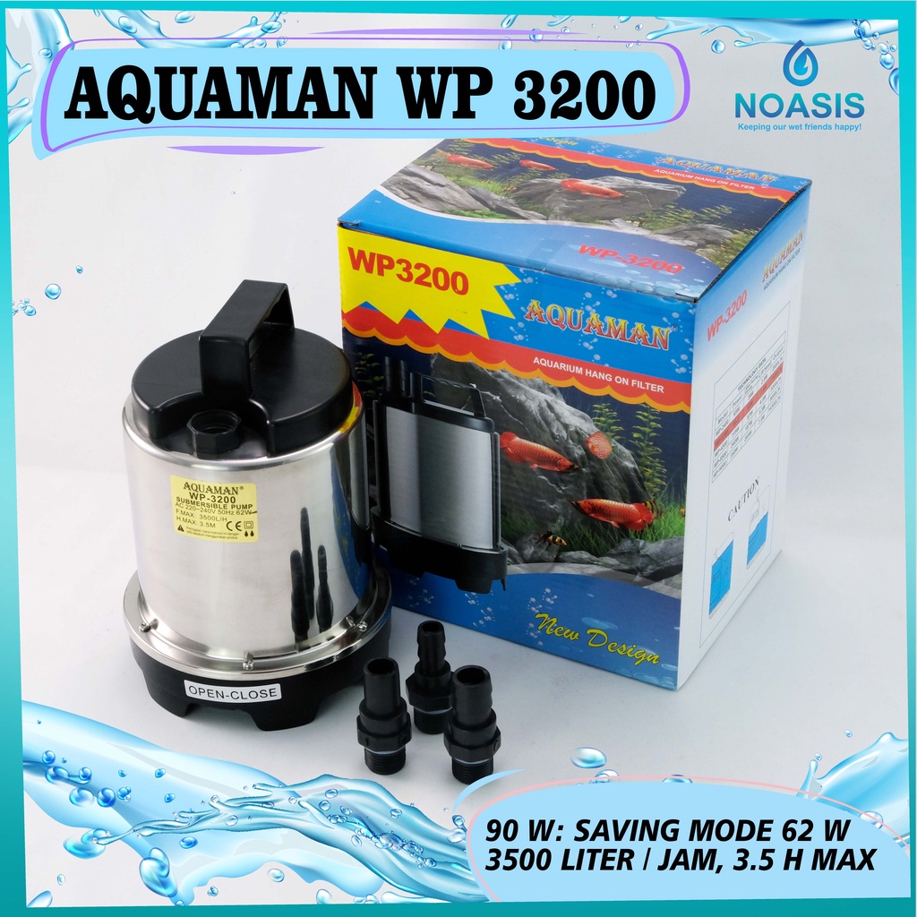 Pompa Air Celup Kolam Ikan Koi Stainless 62 W Aquaman Wp 3200 Psp - 3200 Low Watt Daya Rendah