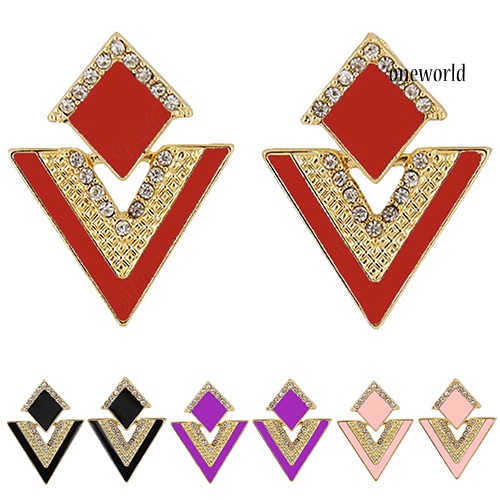 OW@ Punk Fashion Rhinestone Triangle Oil Drop Ear Stud Earrings Geometric Jewelry