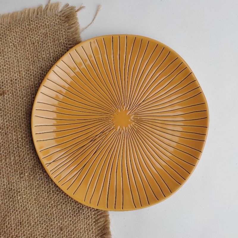 PIRING MAKAN KERAMIK MURAH / SALAD PLATE RUSTIC ukuran 21cm-YELLOW SILVER