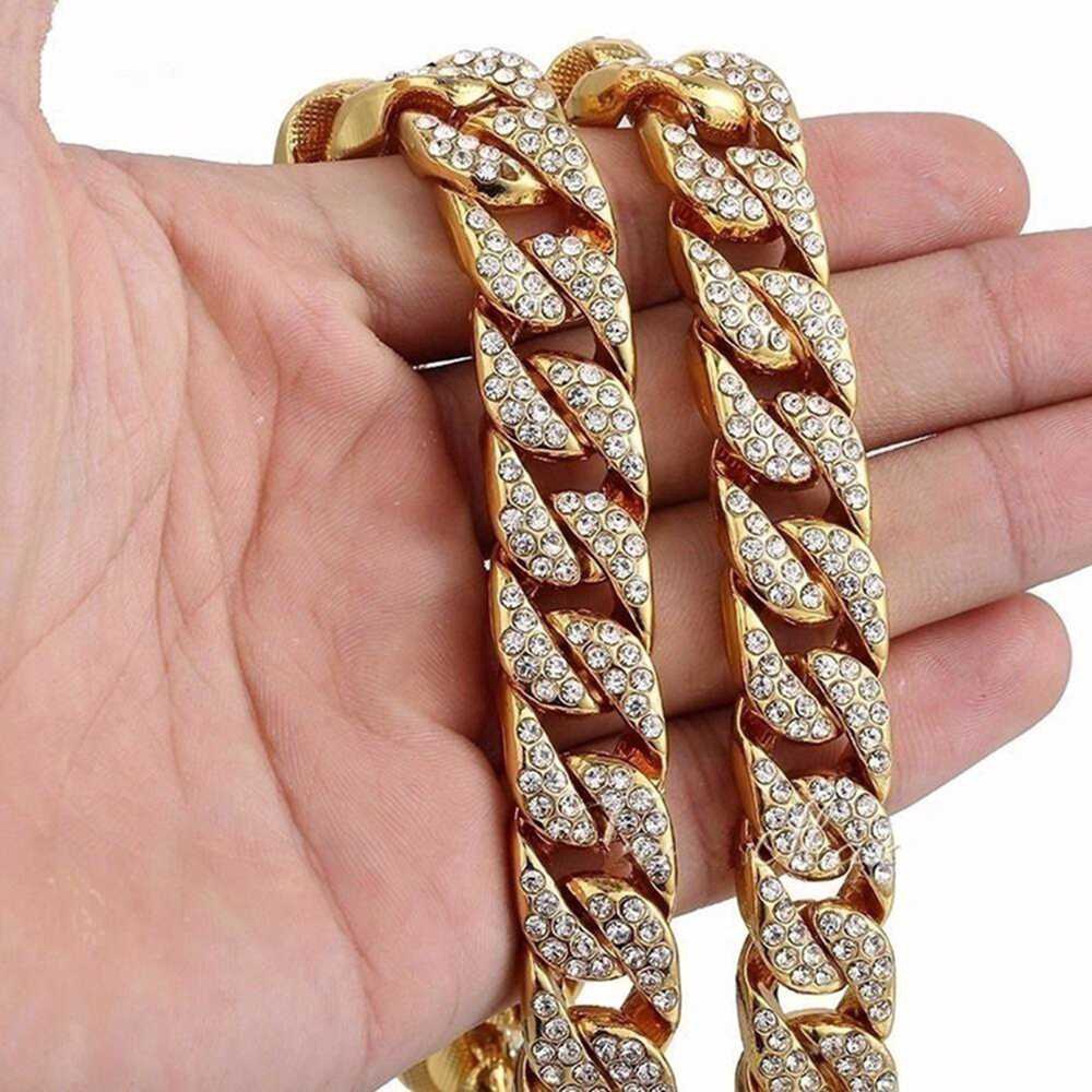 18k gold European and American hip-hop style full of diamond bubble Cuban necklace hiphop copper silver gold-plated trend zircon necklace