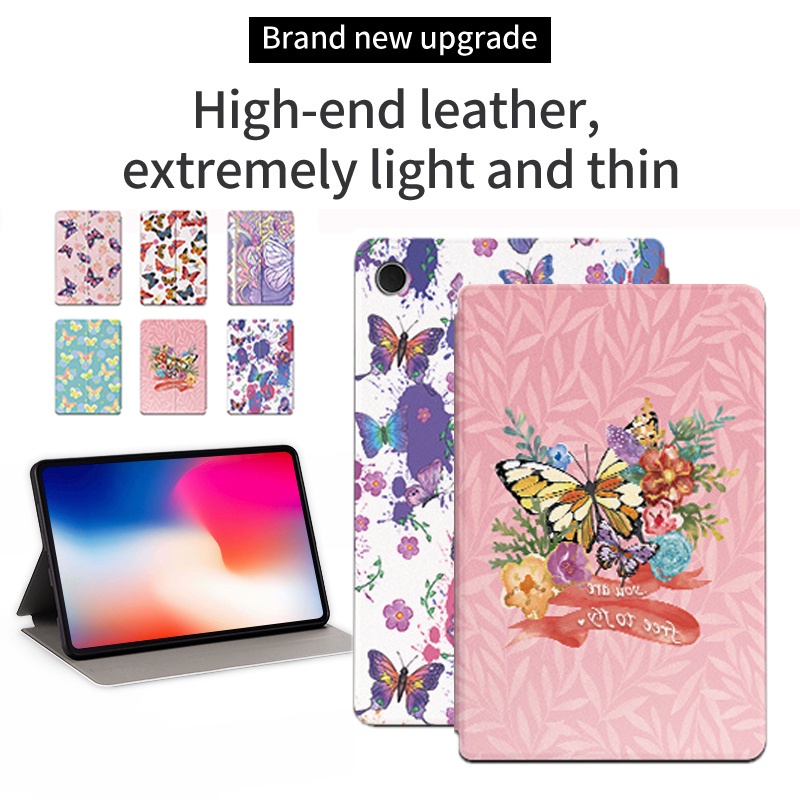 Cover Tablet Untuk Samsung Galaxy Tab A8 10.5 (2021) SM-X200 SM-X205 Flip Leather Case Fashion Fancy Color Butterfly Series Stand Casing