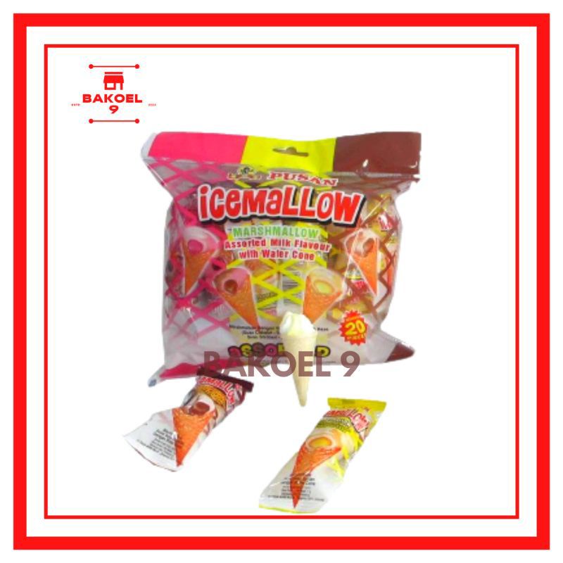 Pusan Ice Mallow / Marshmellow Assorted Milk Flavour With Wafer Cone Pack Isi 20 Pcs