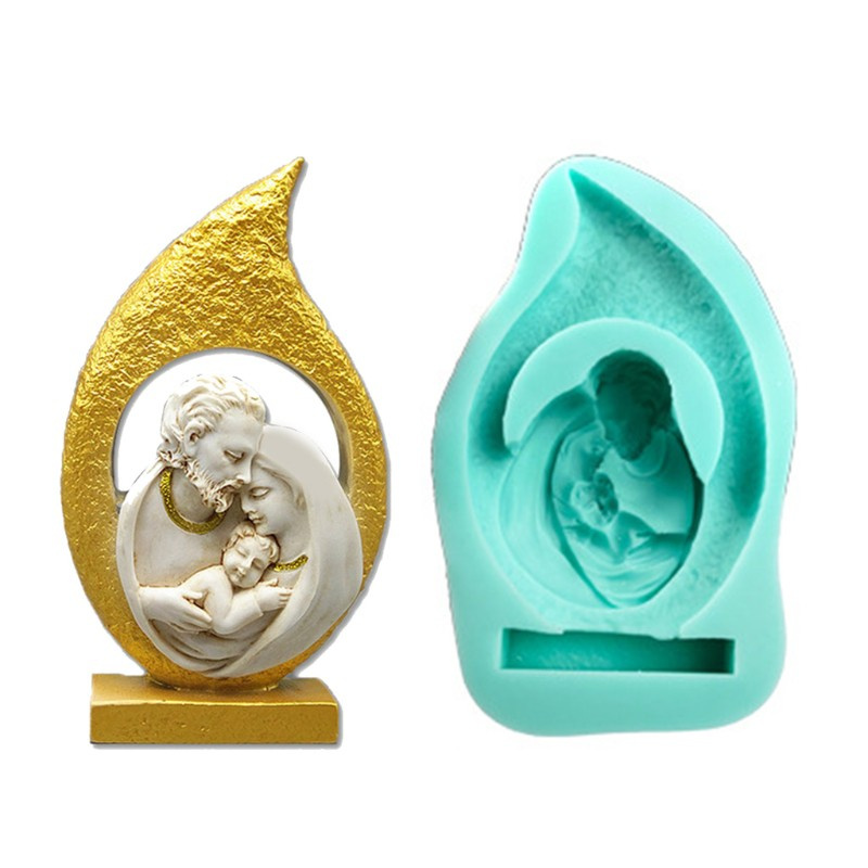 Glitter DIY Catholic Holy Family Silicone Mould Crafts Polymer Clay Ornaments Decorations Making Tool Epoxy Resin Mold