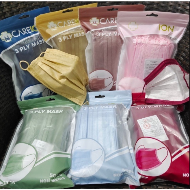 Masker Earlop Warna Soft Pastel Careion 4Ply Pack isi 50 MATCHA Green Shrimp Pink Putih Navy ABU ABU