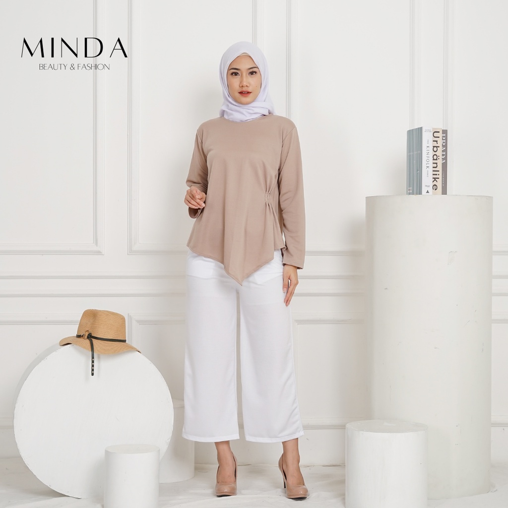 Baju Wanita Tops Blouse Side Plit Minda Heather All Size