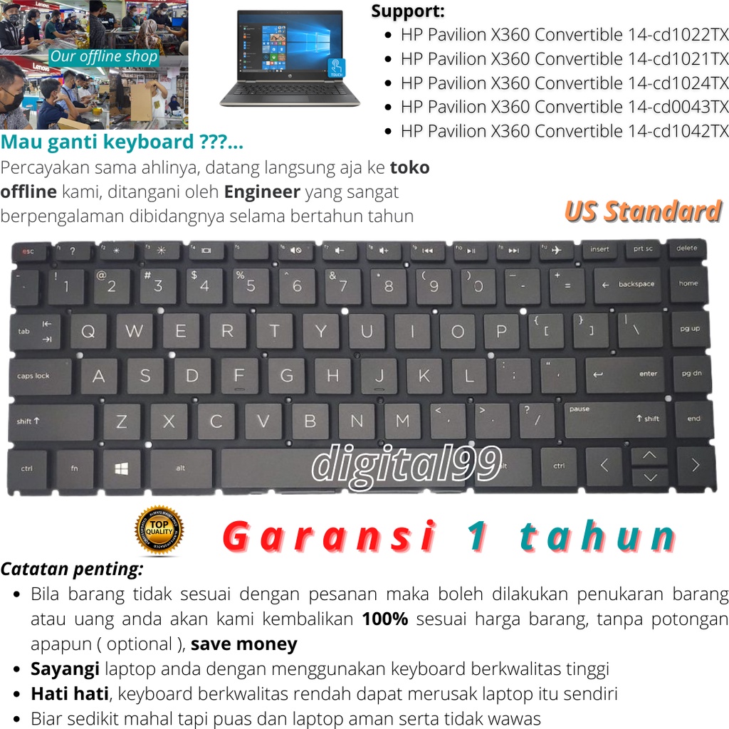 Keyboard HP Pavilion x360 convertible 14-cd1022tx 14-cd1021tx 14-cd1024tx 14-cd0043tx 14-cd1042tx hi