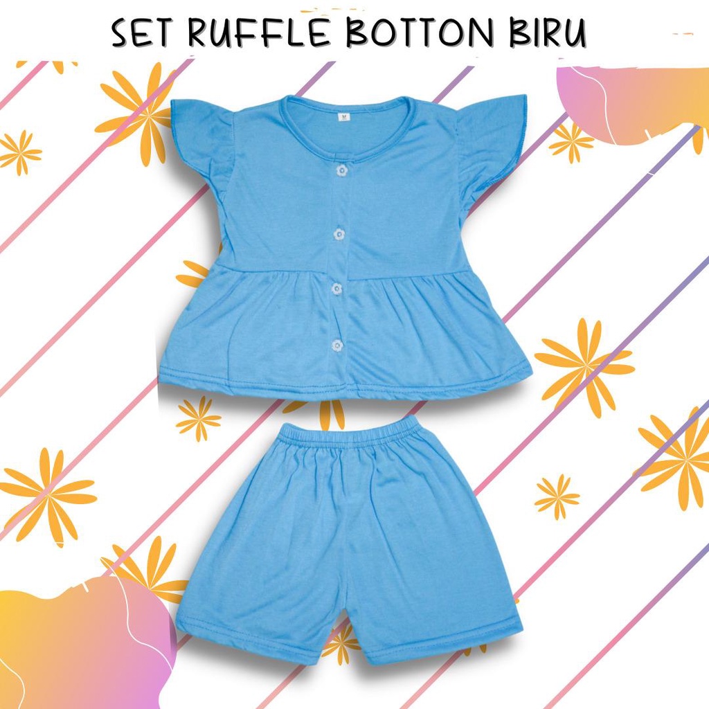 BabynKids - Setelan Anak Perempuan / Setelan Anak Ruffle Set / Set Salur Ruffle Anak / Setelan Anak Harian / Setelan Ruffle Kancing