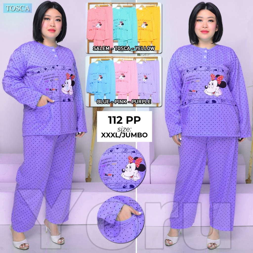 Pamelo Jumbo Stelan Baju Tidur Jumbo Wanita PP XXXL Ld 120 Lengan Panjang Baby Doll Bahan Kaos Bigsize Murah