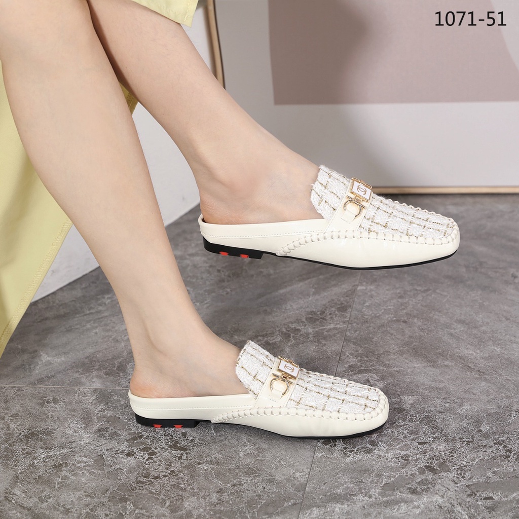 Tweed and Leather Flat Mules 1071-51