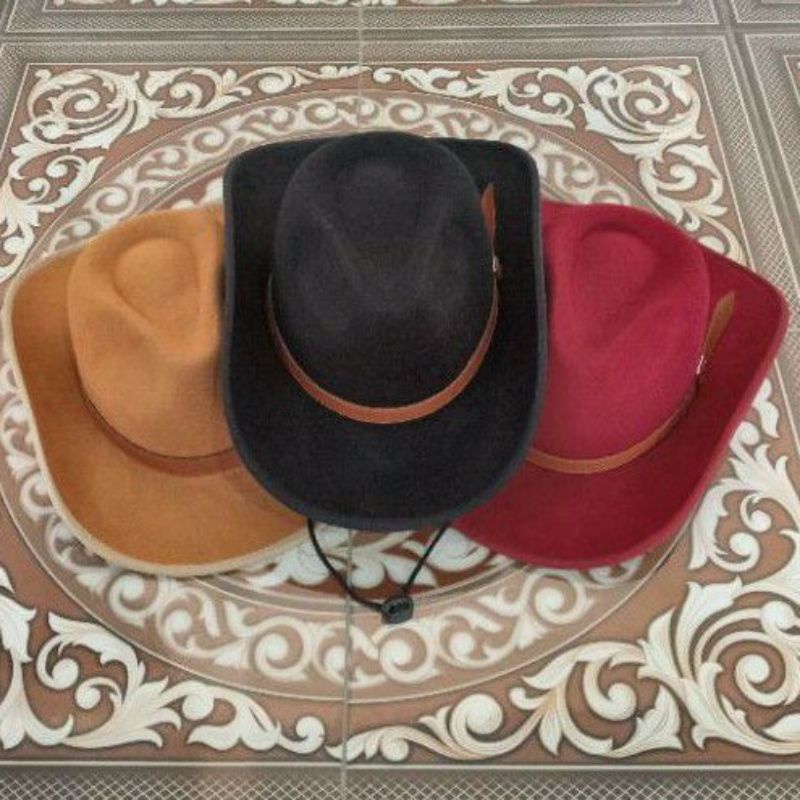 Topi KOBOY fedora gesper dewasa topi koboi hard laken