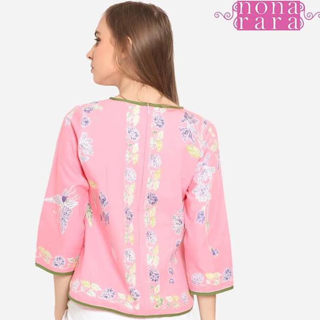 Baju Blouse Atasan Batik Wanita Modern Nona Rara, Nona Encim T0314 - Sesuai Gambar, Xs